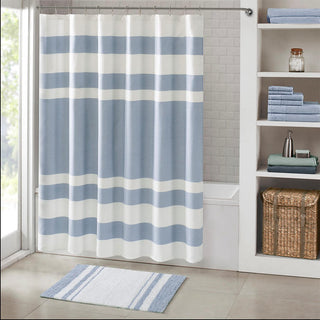 Madison Park Blue 100% Cotton Reversible Bath Rug 24x72", Absorbent Bathroom Floor Mat, Casual