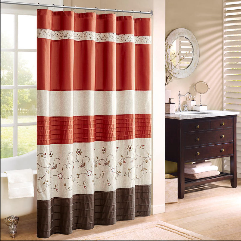 Home Outfitters Spice Faux Silk Lined Shower Curtain w/Embroidery 72x72", Shower Curtain for Bathrooms, Transitional