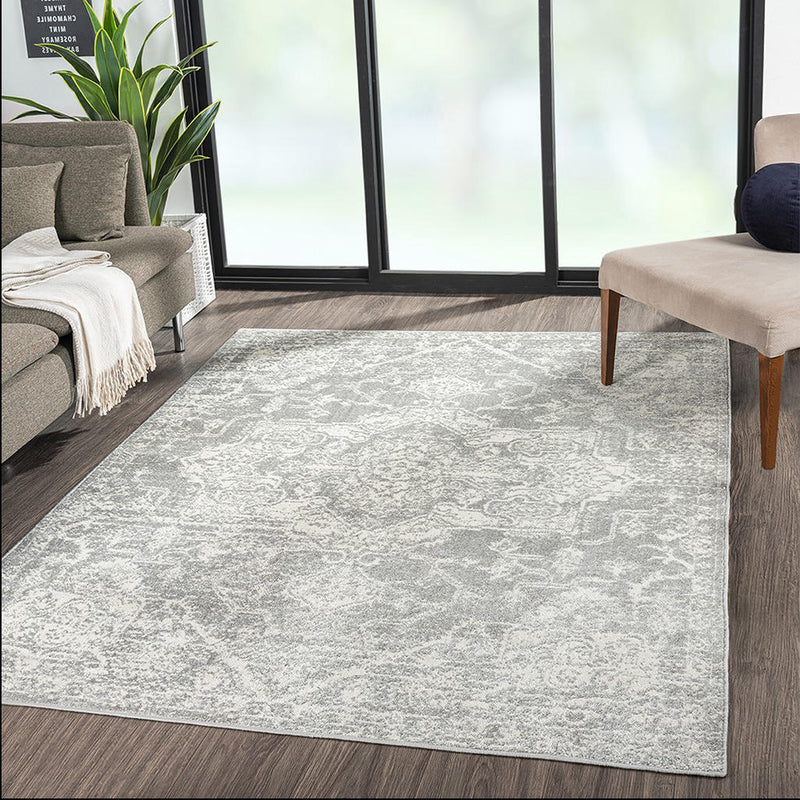 Home Outfitters Cream/Grey Distressed Medallion Woven Area Rug 8x10&