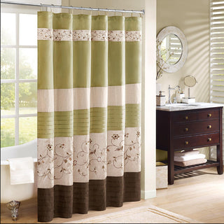 Madison Park Green Faux Silk Lined Shower Curtain w/Embroidery 72x72"