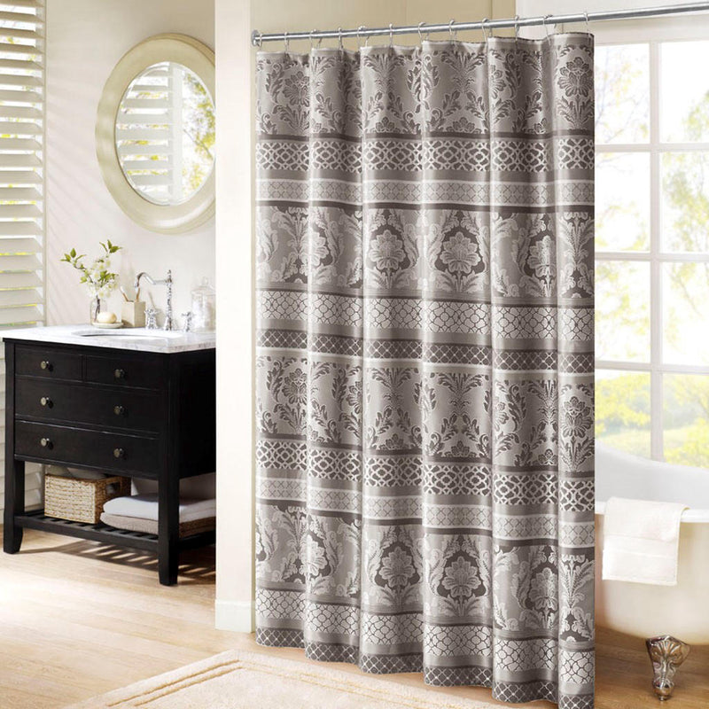 Home Outfitters Grey  Jacquard Shower Curtain 72"W x 72"L, Shower Curtain for Bathrooms, Transitional
