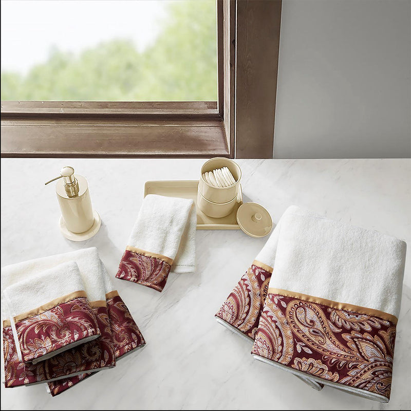 Home Outfitters Burgundy 100% Cotton 6 Piece Jacquard Bath Towel Set , Absorbent, Bathroom Spa Towel, Traditional