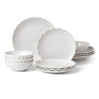Lenox French Perle Scallop 12-Piece Dinnerware Set, 17.70 LB, White
