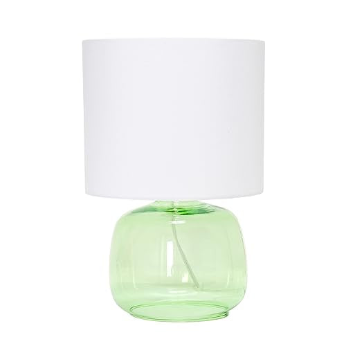 Simple Designs Glass Table Lamp with Fabric Shade, Green with White Shade