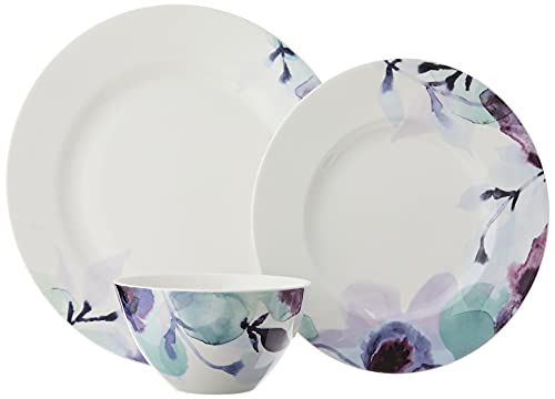 LENOX Indigo Watercolor Floral 12-Piece Dinnerware Set, 18.45 LB, Blue