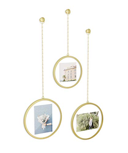 Umbra Fotochain 4x4 and 4x6 Picture Frame and Wall Decor Set for Photos, Matte Brass
