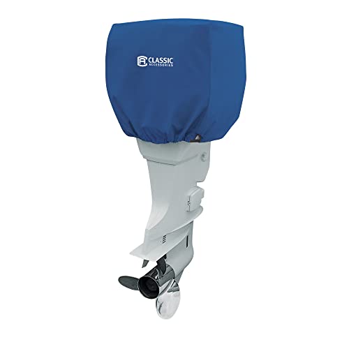 Classic Accessories Stellex Blue Trailerable Outboard Motor Cover, 25-50 H.P. Motors, Durable Polyester Fabric, Outboard Engine Cover, Motor Hood Cover