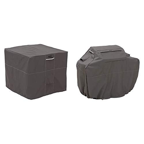Classic Accessories Ravenna Water-Resistant 34 Inch Square Air Conditioner Cover & 55-140-035101-EC Ravenna Water-Resistant 58 Inch BBQ Grill Cover,Taupe,Medium
