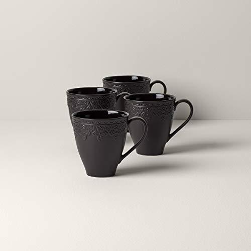 Lenox Black Chelse Muse Fleur Matte 4-Piece Mug Set, 2.75 LB