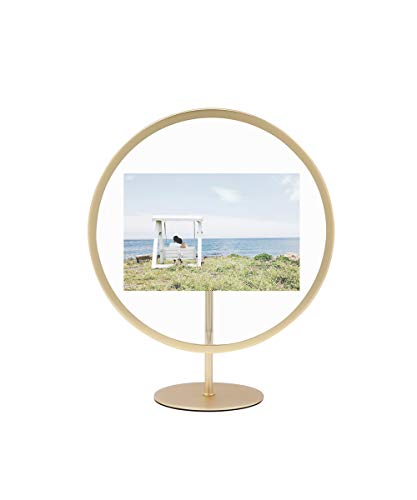 Umbra Infinity Picture Frame, Floating Photo Display for Desk or Wall, 4X6, Brass