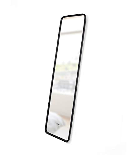 Umbra Hub Mirror with Rubber Frame, Modern Decor for Entryways, Washrooms, Living Rooms, Black, 62x14.5 (157.48 x 36.83cm)