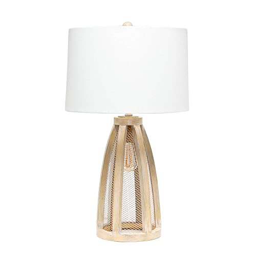 Lalia Home Wooded Arch Farmhouse Table Lamp with White Fabric Shade