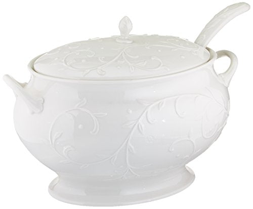 Lenox Opal Innocence Carved Covered Soup Tureen with Ladle, 10-1/4-Inch, White