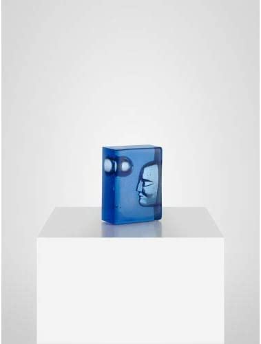 Kosta Boda Azur Moon Glass Block Sculpture, 5.9" X 4.4" X 2.5", Blue