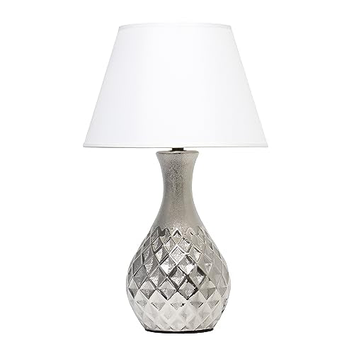 Elegant Designs Juliet Ceramic Table Lamp with Metallic Silver Base and White Fabric Shade
