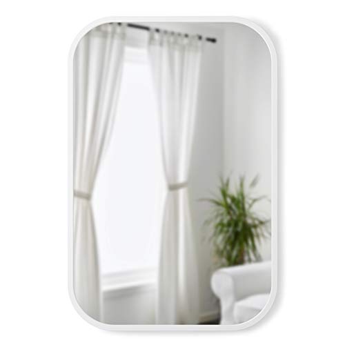 Umbra Hub Rectangular Mirror with Rubber Frame, Modern Decor for Entryways, Washrooms, Living Rooms, 24"x36", White