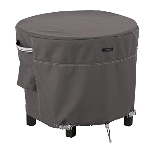 Classic Accessories Ravenna Water-Resistant 30 Inch Round Patio Ottoman/Table Cover, Outdoor Ottoman Cover, Dark Taupe