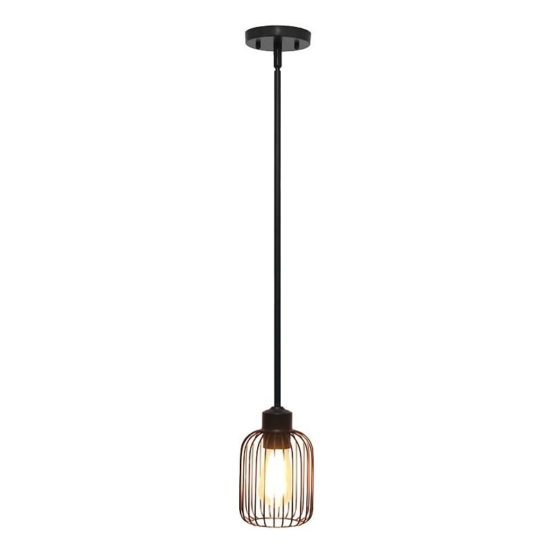Lalia Home 7" Ironhouse One Light Industrial Decorative Hanging Metal Caged Mini Pendant Ceiling Light Fixture for Kitchen Island, Dining Room, Bar, Bedroom, Living Room, Entryway, Foyer