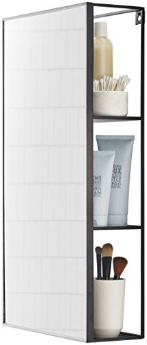 Umbra Cubiko Storage Unit, Modern Medicine Cabinet, Vanity, Bathroom Mirror, 24x12” Rectangle, Black