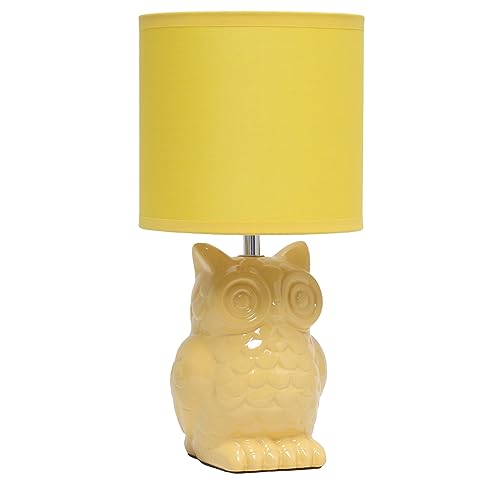 Simple Designs 12.8" Tall Contemporary Ceramic Owl Bedside Table Desk Lamp with Matching Fabric Shade for Home Decor, Bedroom, Nightstand, Living Room, Entryway, Kids&