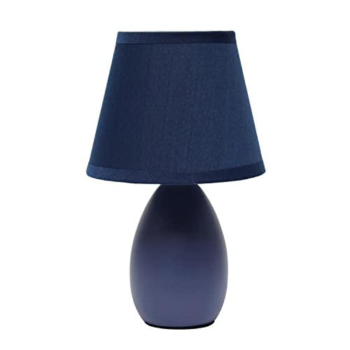 Creekwood Home Nauru 9.45" Traditional Petite Ceramic Oblong Bedside Table Desk Lamp with Matching Tapered Drum Fabric Shade for Nightstand, End Table, Dorm, Home Décor, Bedroom, Living Room