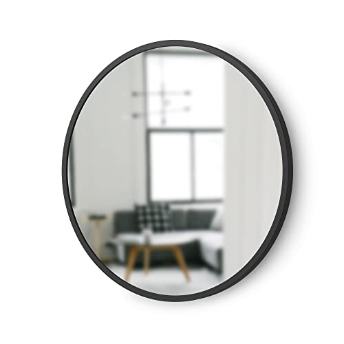 Umbra Hub Rubber Frame, Wall Mirror for Entryways, Bathrooms, Living Rooms and More, 18-Inch, Black