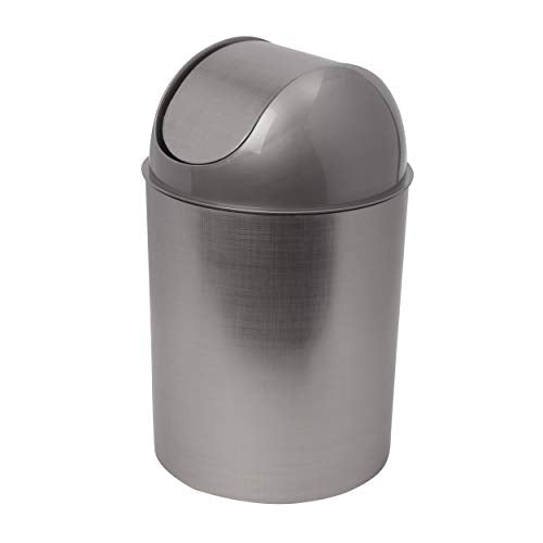 Umbra Mezzo, 2.5 Gallon Trash Can with Lid, Ideal For Small Spaces, Home and Office, Brushed Silver