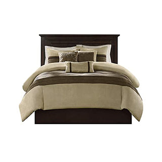 Madison Park Cozy Comforter Set-Luxury Faux Suede Design, Striped Accent, All Season Down Alternative Bedding