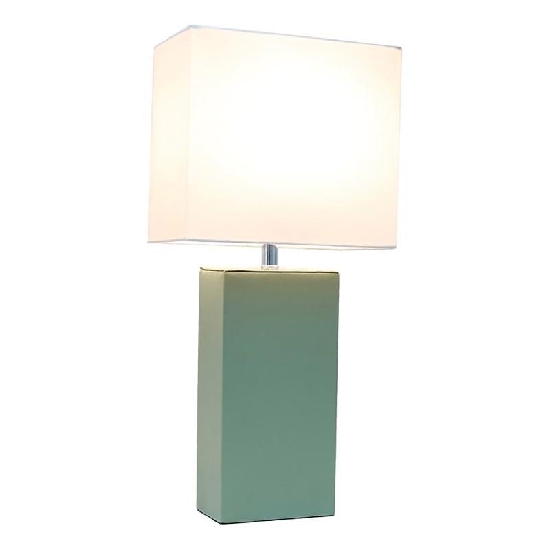 Lalia Home Lexington 21" Leather Base Modern Home Décor Bedside Table Lamp for Living Room, Bedroom, Entryway, Foyer, or Office with White Rectangular Fabric Shade