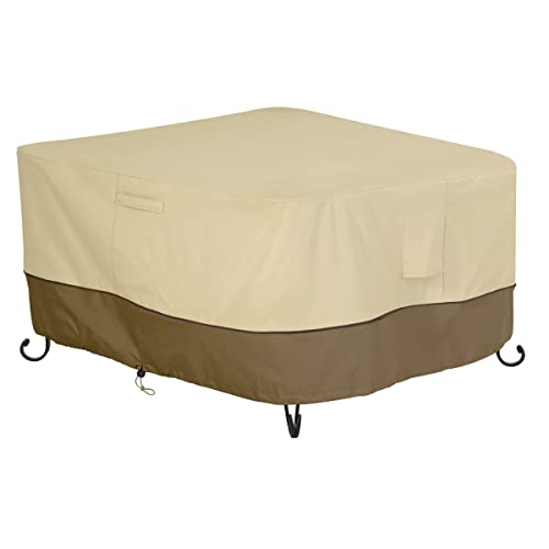 Classic Accessories Veranda Water-Resistant 62 Inch Square Fire Pit Table Cover, Outdoor Firepit Cover, Pebble/Bark/Earth