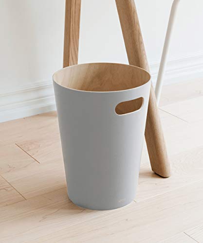 Umbra, Grey Woodrow, 2 Gallon Modern Wooden Trash Can Wastebasket or Recycling Bin for Home or Office