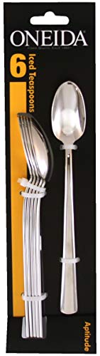 Oneida Aptitude Everyday Flatware Tall Drink Spoons 18/0 Stainless Steel, Set of 6, Silver