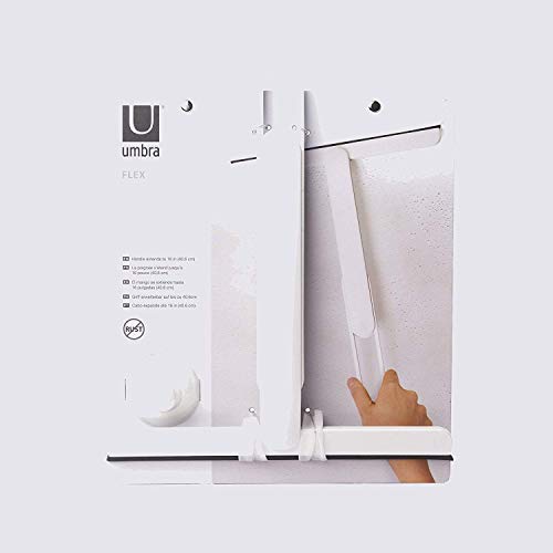 Umbra 1005121-660 Flex Squeegee, White Rust-Proof Squeegee with Extending, Extra Long Handle and Suction Cup, Store in Shower, Keep Tiles and Shower Walls Dry and Clean, White,10¼ x 11½ x 1 ½ inches
