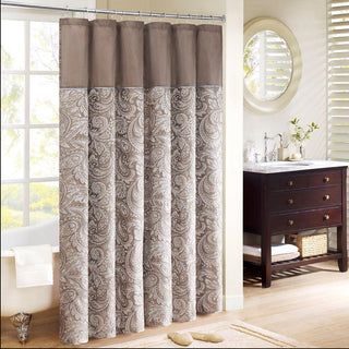 Madison Park Blue/Brown Faux Silk Shower Curtain 72x72"