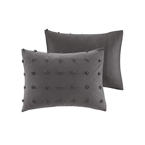 Urban Habitat Cotton Comforter Set-Tufts Pompom Design All Season Bedding, Matching Shams, Decorative Pillows, Twin/Twin XL, Brooklyn, Jacquard Charcoal