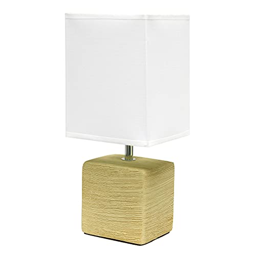 Simple Designs Petite Faux Stone Table Lamp with Fabric Shade with White Shade