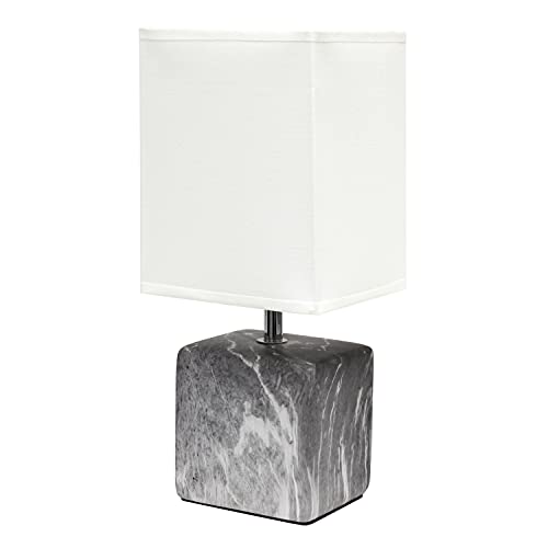 Simple Designs Petite Marbled Ceramic Table Lamp with Fabric Shade with White Shade