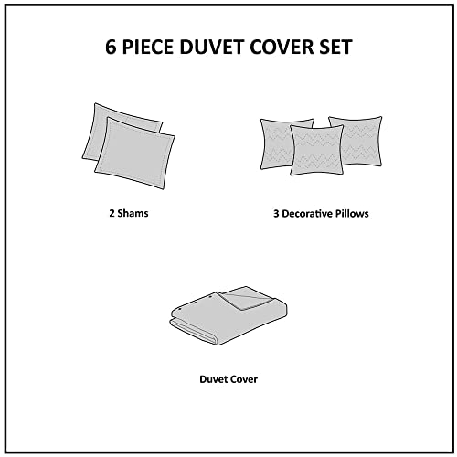 Madison Park Palisades Faux Suede Duvet Modern Pieced Stripe Design, All Season Comforter Cover Bedding Set, Matching Shams, Full/Queen(90"x90"), Black 6 Piece