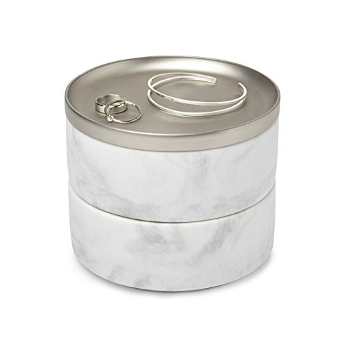Umbra 299470-491 Tesora Jewelry Box, Two-Tier Resin Storage Container with Removable Lid, Marble/Nickel