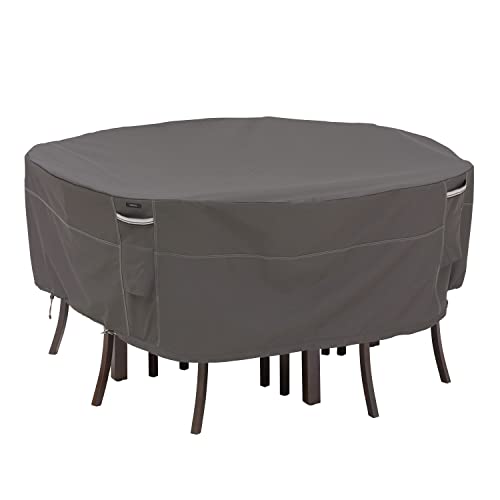Classic Accessories Ravenna Water-Resistant 82 Inch Round Patio Table & Chair Set Cover, Outdoor Table Cover, Dark Taupe