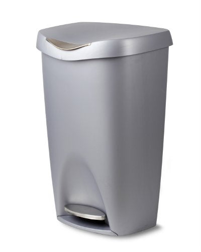 Umbra Brim 13 Gallon Trash Can with Lid - Large Kitchen Garbage Can with Stainless Steel Foot Pedal, Stylish and Durable, Silver/Nickel