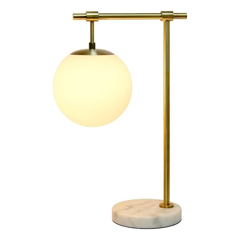 Lalia Home Studio Loft 21" White Globe Shade Table Desk Lamp With Marble Base and Antique Brass Arm