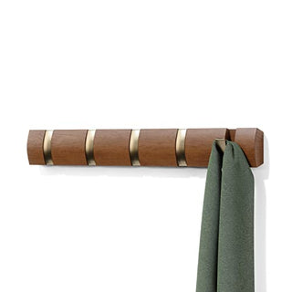 Umbra Flip 5-Hook Wall Mounted Coat Rack, Modern, Sleek, Space-Saving Coat Hanger with 5 Retractable Hooks to Hang