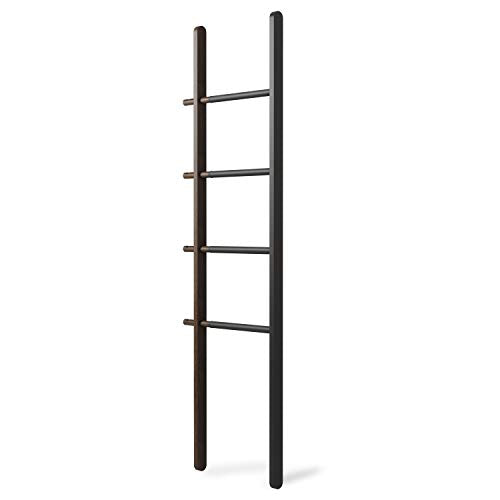 Umbra Hub Ladder – Adjustable Clothing Rack for Bedroom or Freestanding Towel Rack for Bathroom | Expands from 16 to 24 inches with 4 Notched Hooks, Black/Walnut