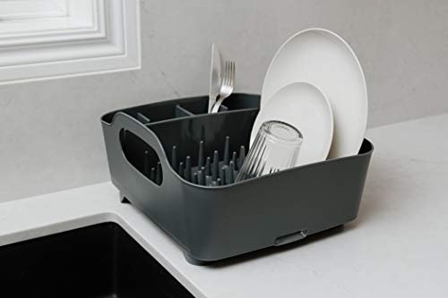 Umbra Tub Dish Drying Rack – Lightweight Self-Draining Dish Rack for Kitchen Sink and Counter at Home, RV or Motorhome, Charcoal