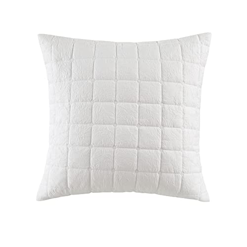 N Natori Cocoon Single Quilted Euro Sham - Super Soft Machine Washable European Square Decorative Pillow Cover, Hidden Zipper Closure (Cushion NOT Included), 26"x26", Textured White