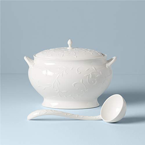Lenox Opal Innocence Carved Covered Soup Tureen with Ladle, 10-1/4-Inch, White