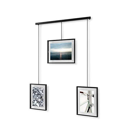 Umbra Exhibit Picture Frame Gallery Set Adjustable Collage Display for 5 Photos, Prints, Artwork & More (Holds Two 4 x 6 inch and Three 5 x 7 inch Images), 3 Opening, Black