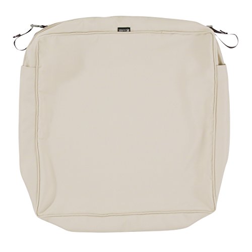 Classic Accessories Montlake FadeSafe Water-Resistant 23 x 25 x 5 Inch Rectangle Outdoor Seat Cushion Slip Cover, Patio Furniture Chair Cushion Cover, Antique Beige, Patio Furniture Cushion Covers