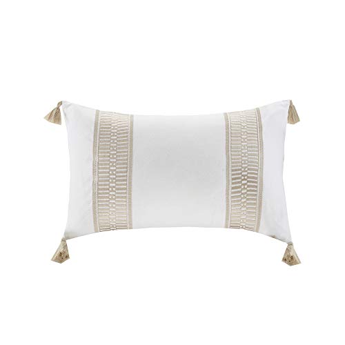 Harbor House Modern Design Decorative Pillow Hypoallergenic Sofa Cushion Lumbar, Back Support, Oblong 12" x 20", Tassel Taupe